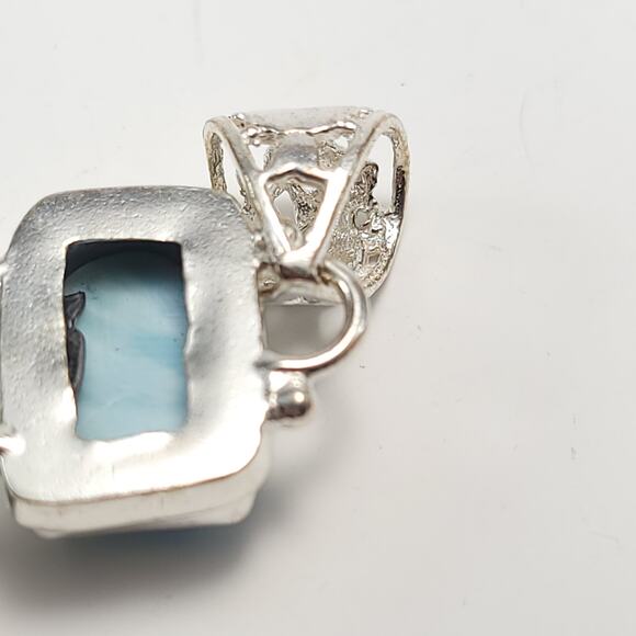 Triple Harmony Larimar Silver Pendant (2.5") with 18" Necklace - Picture 2 of 12